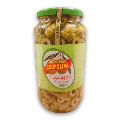 COOPOLIVA GREEN OLIVE SLICE GLASS (DRAINED 510GM) -935GM